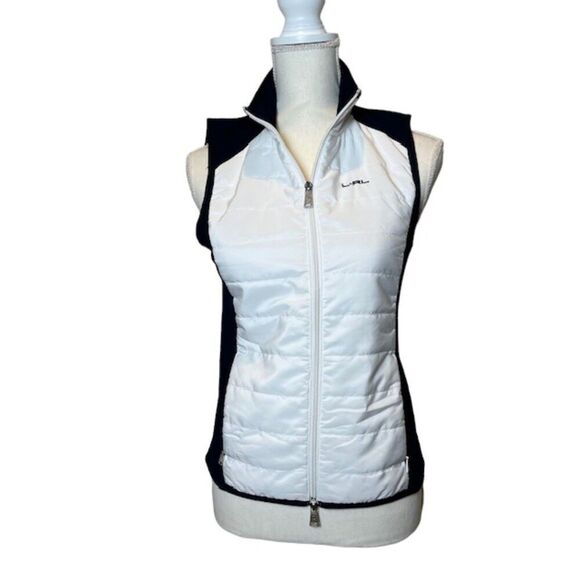 Lauren Ralph Lauren L-RL Active Vest White Puffer with Navy Stretch Back Small - Picture 1 of 7